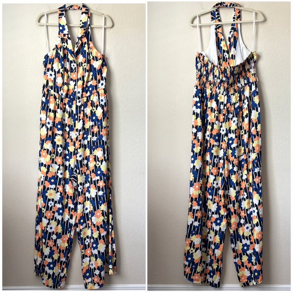 Modcloth NEW 1X Linen Blend Floral Print Halter Jumpsuit - Picture 2 of 16